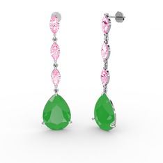 Neon yeşil akrilik ve pembe kuvars 8 ayar beyaz altın küpe
