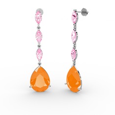 Anais Küpe - Neon turuncu akrilik ve pembe kuvars 8 ayar beyaz altın küpe #6mohhr