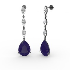 Lacivert akrilik ve swarovski 925 ayar siyah rodyum kaplama gümüş küpe