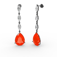 Anais Küpe - Kırmızı akrilik ve swarovski 925 ayar siyah rodyum kaplama gümüş küpe #737xah