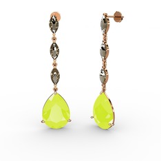 Anais Küpe - Neon sarı akrilik ve dumanlı kuvars 925 ayar rose altın kaplama gümüş küpe #7dggi8