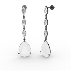 Anais Küpe - Beyaz akrilik ve swarovski 925 ayar siyah rodyum kaplama gümüş küpe #7kxnce