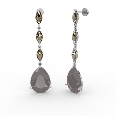 Anais Küpe - Füme akrilik ve dumanlı kuvars 18 ayar beyaz altın küpe #8td45t