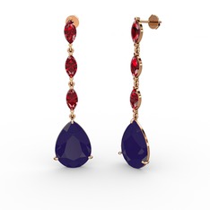 Lacivert akrilik ve garnet 14 ayar rose altın küpe