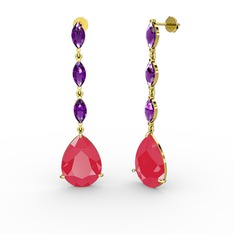 Anais Küpe - Neon pembe akrilik ve ametist 14 ayar altın küpe #bdn1gf