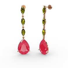 Anais Küpe - Neon pembe akrilik ve peridot 14 ayar rose altın küpe #bm2hnd