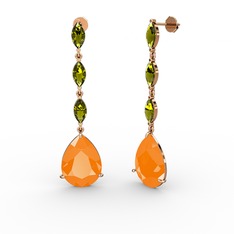 Neon turuncu akrilik ve peridot 14 ayar rose altın küpe