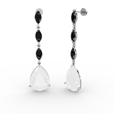 Anais Küpe - Beyaz akrilik ve siyah zirkon 14 ayar beyaz altın küpe #cfvhg5