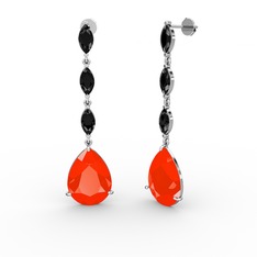 Anais Küpe - Kırmızı akrilik ve siyah zirkon 14 ayar beyaz altın küpe #crtc8i