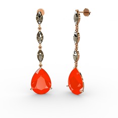 Anais Küpe - Kırmızı akrilik ve dumanlı kuvars 18 ayar rose altın küpe #cvo5m7