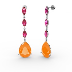 Anais Küpe - Neon turuncu akrilik ve rodolit garnet 925 ayar gümüş küpe #cypitd