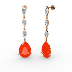 Anais Küpe - Kırmızı akrilik ve beyaz zirkon 8 ayar rose altın küpe #czm8z8