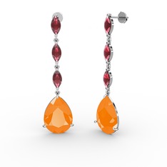 Anais Küpe - Neon turuncu akrilik ve kök yakut 925 ayar gümüş küpe #dmijg6