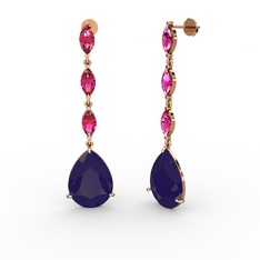 Anais Küpe - Lacivert akrilik ve rodolit garnet 14 ayar rose altın küpe #i25msi
