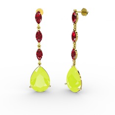 Anais Küpe - Neon sarı akrilik ve garnet 8 ayar altın küpe #ibfbma