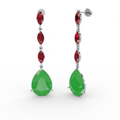 Neon yeşil akrilik ve garnet 14 ayar beyaz altın küpe