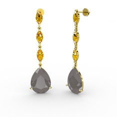 Anais Küpe - Füme akrilik ve sitrin 18 ayar altın küpe #idek8a