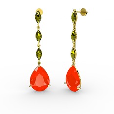 Anais Küpe - Kırmızı akrilik ve peridot 8 ayar altın küpe #ifrba1