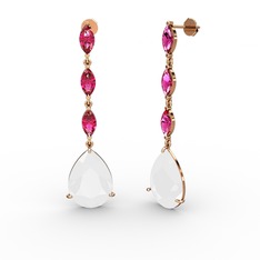 Anais Küpe - Beyaz akrilik ve rodolit garnet 14 ayar rose altın küpe #ig5314