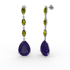 Lacivert akrilik ve peridot 925 ayar gümüş küpe