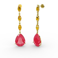 Anais Küpe - Neon pembe akrilik ve sitrin 14 ayar altın küpe #kqqb3n
