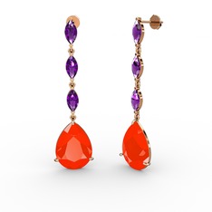 Anais Küpe - Kırmızı akrilik ve ametist 925 ayar rose altın kaplama gümüş küpe #l7jqct