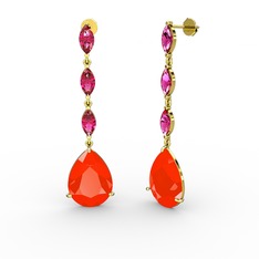 Anais Küpe - Kırmızı akrilik ve rodolit garnet 925 ayar altın kaplama gümüş küpe #lrtwnh