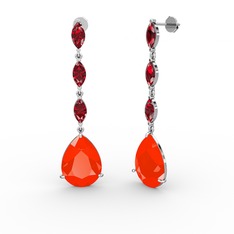 Kırmızı akrilik ve garnet 14 ayar beyaz altın küpe