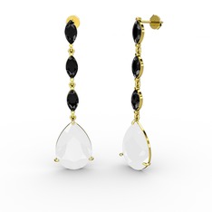 Beyaz akrilik ve siyah zirkon 925 ayar altın kaplama gümüş küpe