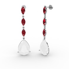 Beyaz akrilik ve garnet 14 ayar beyaz altın küpe