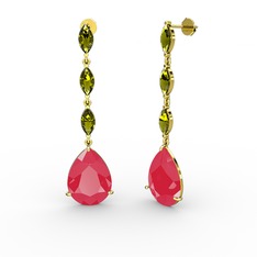 Anais Küpe - Neon pembe akrilik ve peridot 8 ayar altın küpe #o986ec