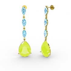 Anais Küpe - Neon sarı akrilik ve akuamarin 925 ayar altın kaplama gümüş küpe #obdo0t