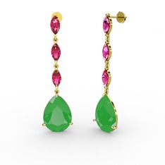 Anais Küpe - Neon yeşil akrilik ve rodolit garnet 925 ayar altın kaplama gümüş küpe #ofh1ca