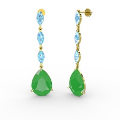 Anais Küpe - Neon yeşil akrilik ve akuamarin 925 ayar altın kaplama gümüş küpe #q350ti