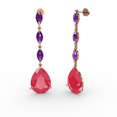 Anais Küpe - Neon pembe akrilik ve ametist 8 ayar rose altın küpe #q35nd5