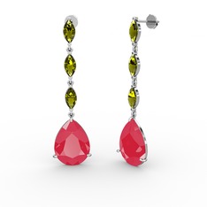 Anais Küpe - Neon pembe akrilik ve peridot 14 ayar beyaz altın küpe #qbl3db