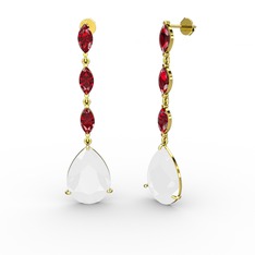 Anais Küpe - Beyaz akrilik ve garnet 8 ayar altın küpe #qdikqx