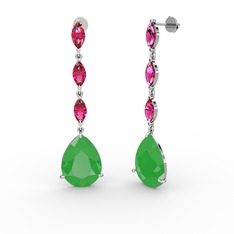 Anais Küpe - Neon yeşil akrilik ve rodolit garnet 8 ayar beyaz altın küpe #qgwzkj