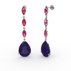 Anais Küpe - Lacivert akrilik ve rodolit garnet 18 ayar beyaz altın küpe #rzm637