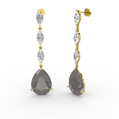 Anais Küpe - Füme akrilik ve beyaz zirkon 8 ayar altın küpe #szkbq4