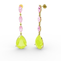 Anais Küpe - Neon sarı akrilik ve pembe kuvars 8 ayar altın küpe #t49epr