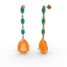 Neon turuncu akrilik ve kök zümrüt 18 ayar rose altın küpe