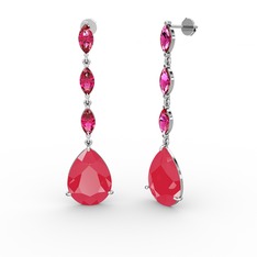 Anais Küpe - Neon pembe akrilik ve rodolit garnet 18 ayar beyaz altın küpe #v5r6cz