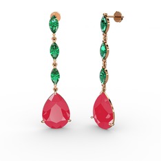 Neon pembe akrilik ve yeşil kuvars 14 ayar rose altın küpe