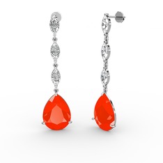 Kırmızı akrilik ve swarovski 925 ayar gümüş küpe