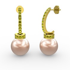 Savina İnci Küpe - Pembe inci ve peridot 925 ayar altın kaplama gümüş küpe #156mda