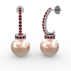 Pembe inci ve garnet 14 ayar beyaz altın küpe