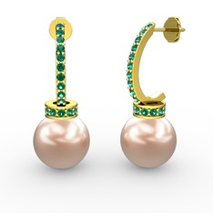 Pembe inci ve yeşil kuvars 18 ayar altın küpe