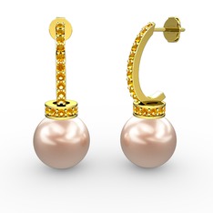 Savina İnci Küpe - Pembe inci ve sitrin 8 ayar altın küpe #1e6ipxo