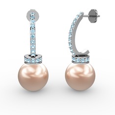 Savina İnci Küpe - Pembe inci ve akuamarin 14 ayar beyaz altın küpe #1ebf7bp